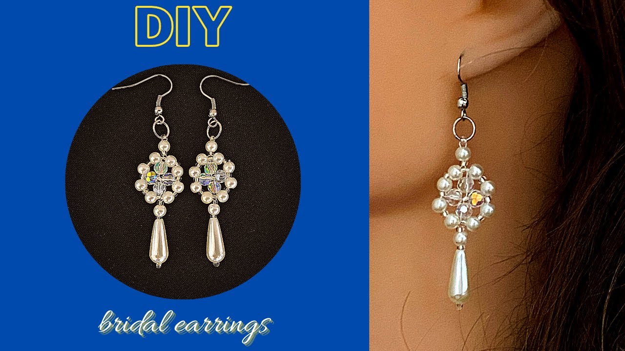10 mins DIY beaded earrings by beading tutorials. Bridal earrings tutorial