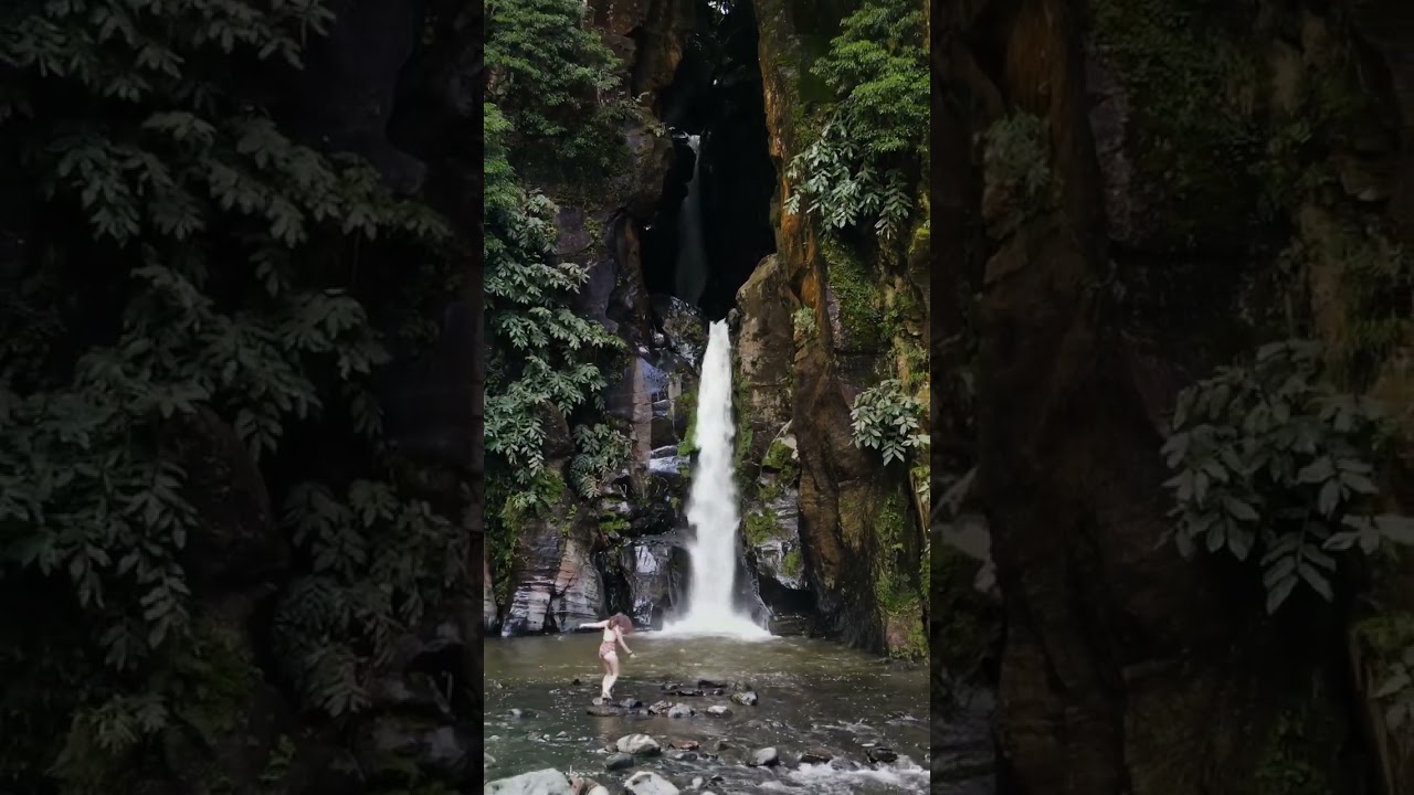 Amazing waterfall in S&atilde;o Miguel, Azores Islands 🌿💚