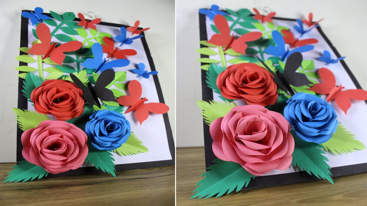 Diy wall hanging flower frame make || wallmate || paper wallmate || Photo frame