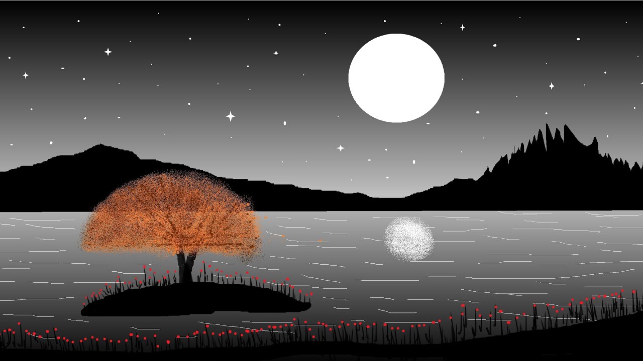 Draw to Beautiful moon scenery ll computer arts ll computer painting 🖌️🎨 ll scenery of landspace 