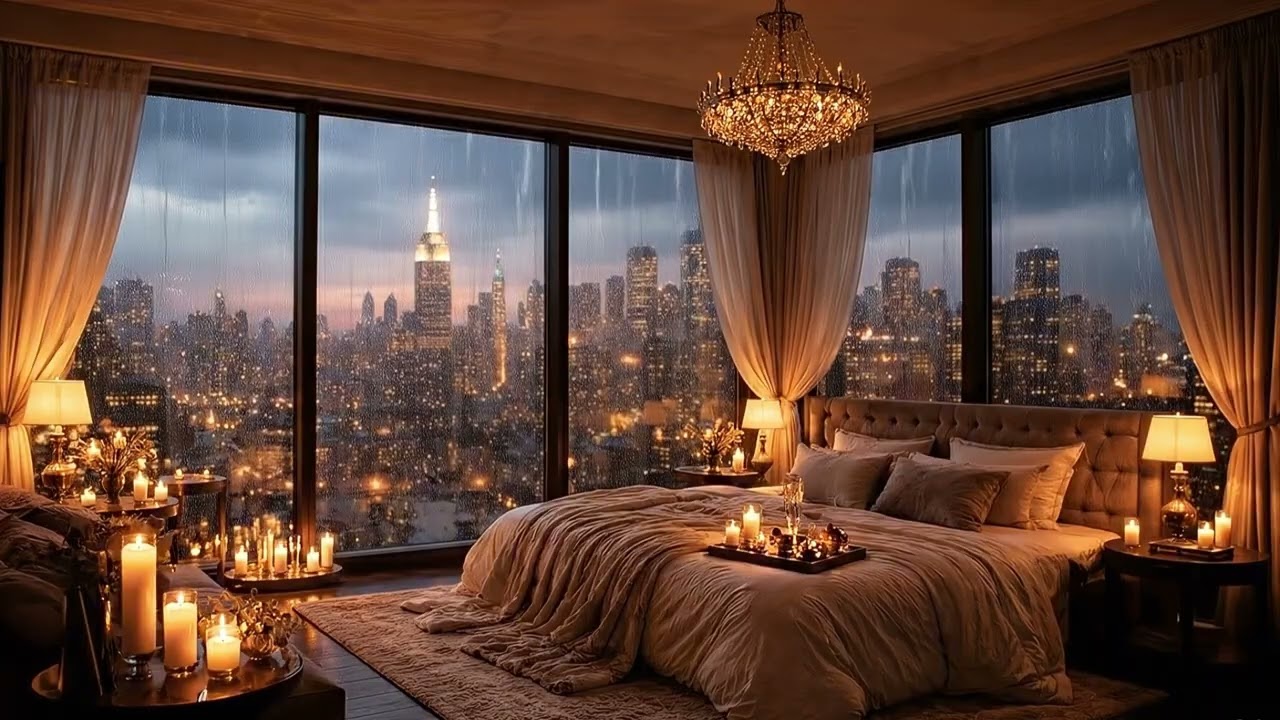 Heavy Rain in Luxury New York Bedroom 🏙️ Rain Sounds for Sleep & Study