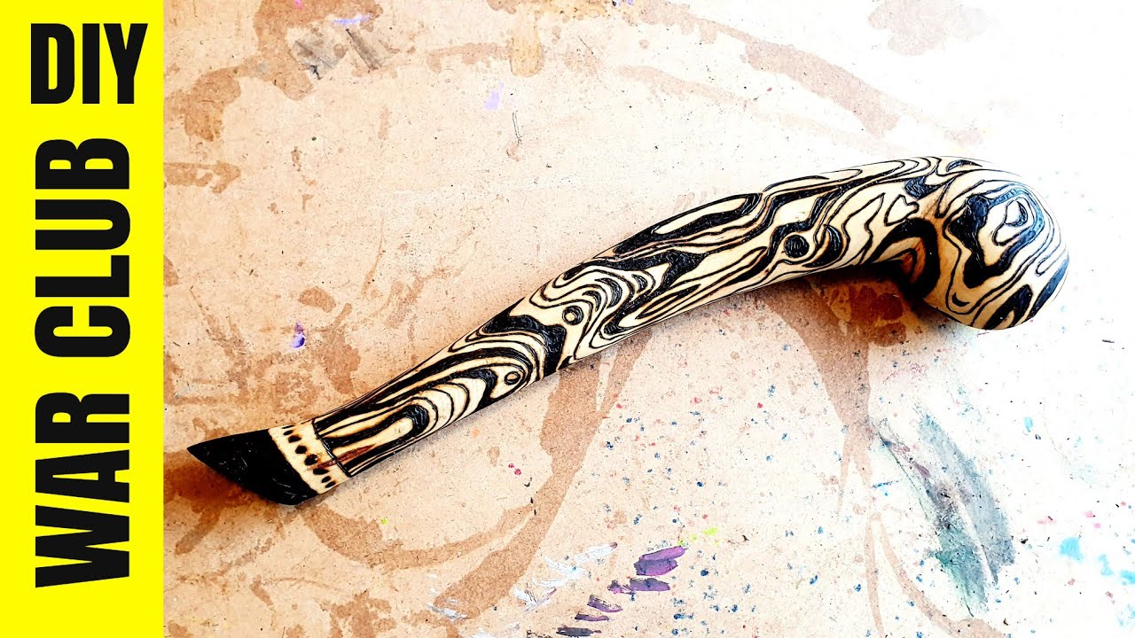 How I upgraded my WOODEN WAR CLUB with some wood burning patterns