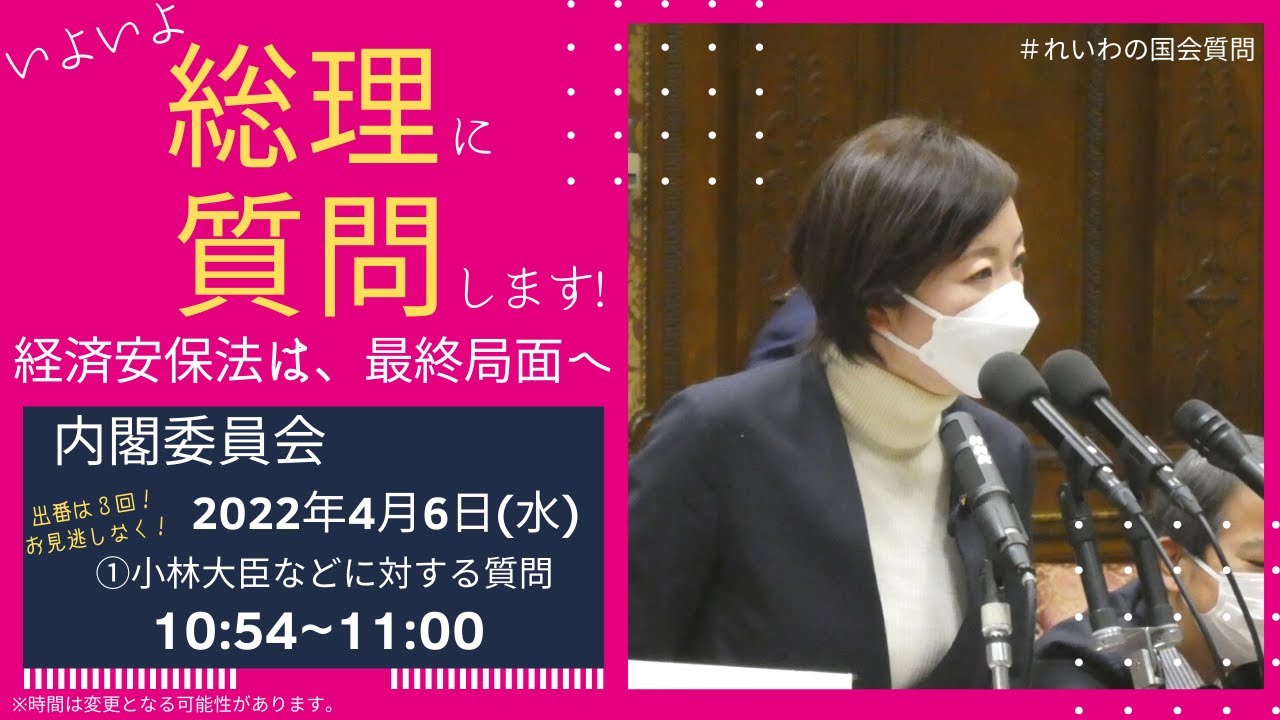 【LIVE6Minutes】大石あきこの国会質問！4月6日 衆議院・内閣委（04/06 10:54～）小林大臣などに対する質問