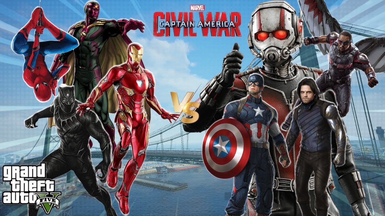 GTA 5 - Team Captain America Vs Team Iron Man Airport Battle | Captain America Civil War