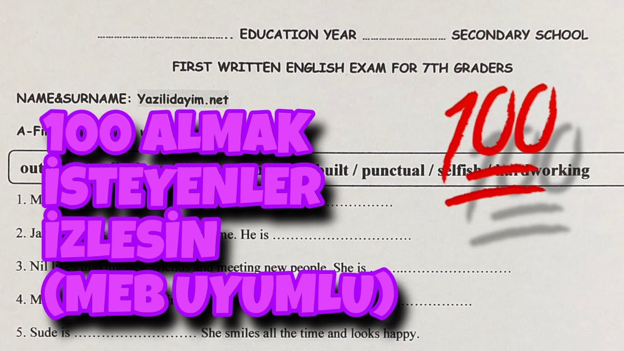 7.Sınıf İngilizce 1.Dönem 1.Yazılı