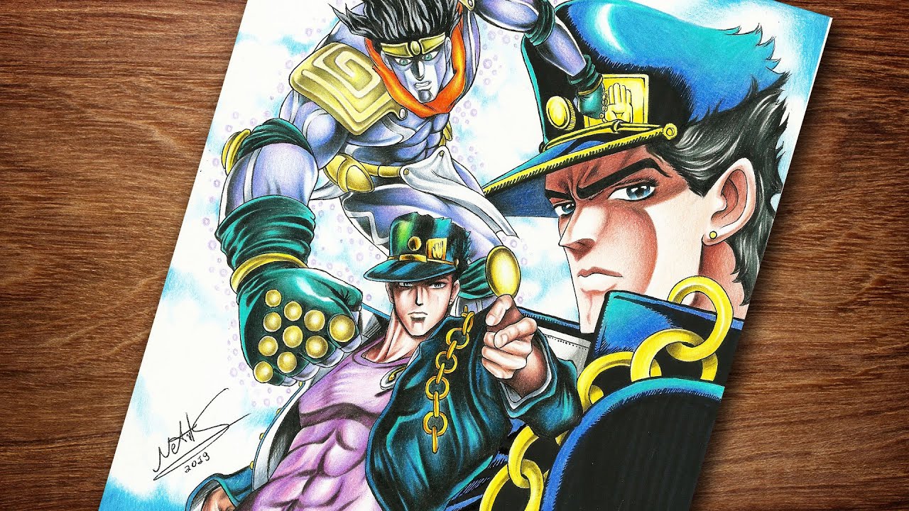 SPEED DRAWING JOTARO KUJO - JOJO'S BIZARRE ADVENTURE [ feat Edi Desenhos ] - Desenhando Jotaro Kujo