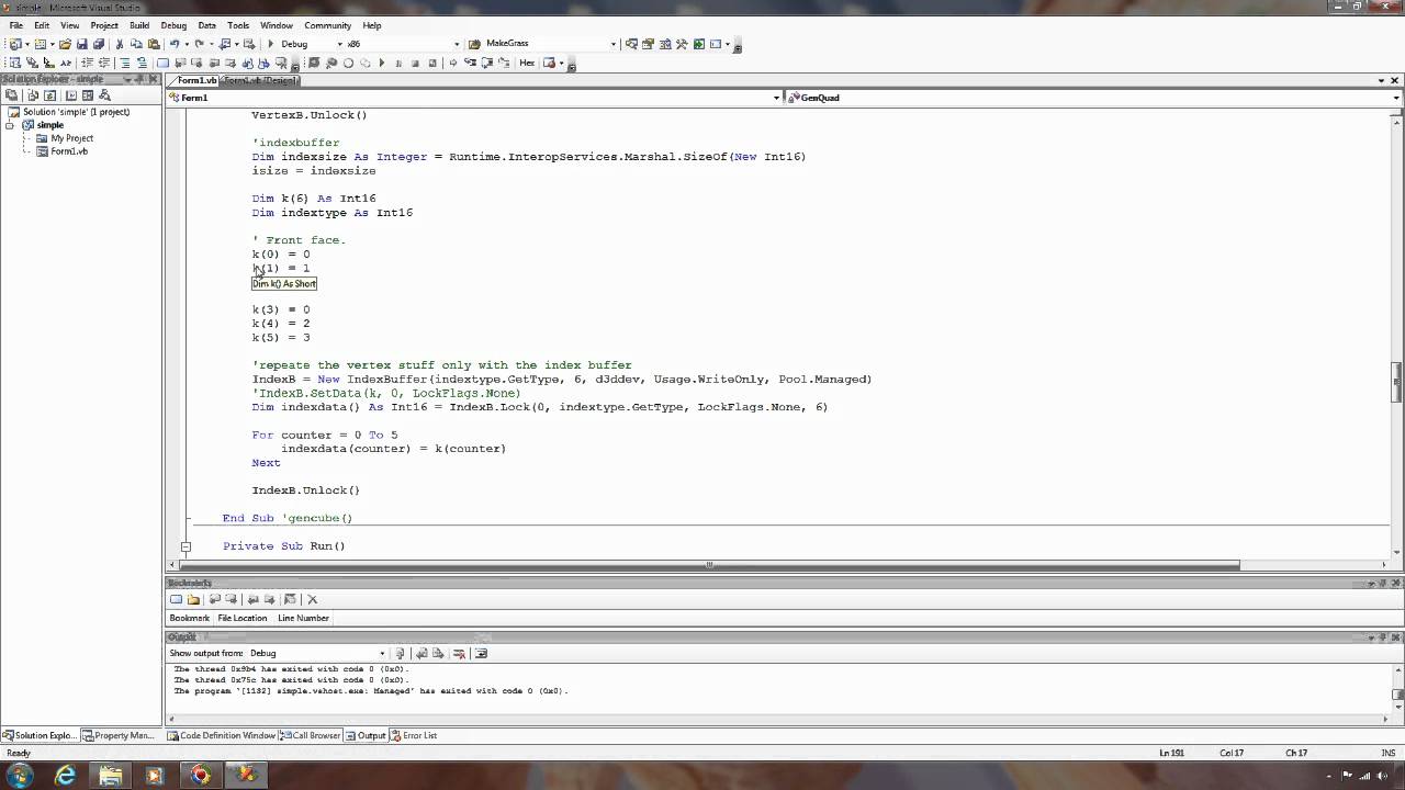 Using Managed DirectX with VB.net Tutorial 3 - Basic Geo - Quad
