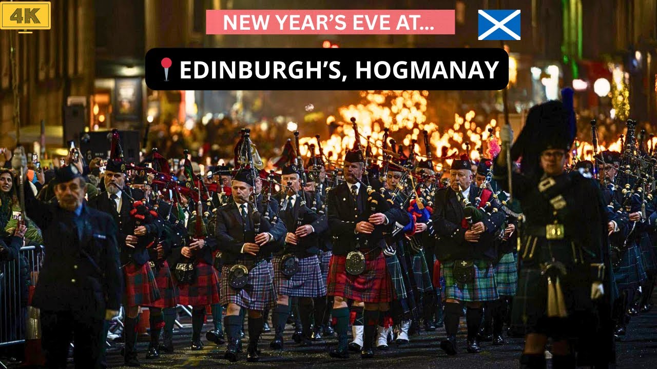 SCOTLAND Welcomes the New Year 2025 🔥 EDINBURGH Traditional Hogmanay Torchlight Procession in 4K. 