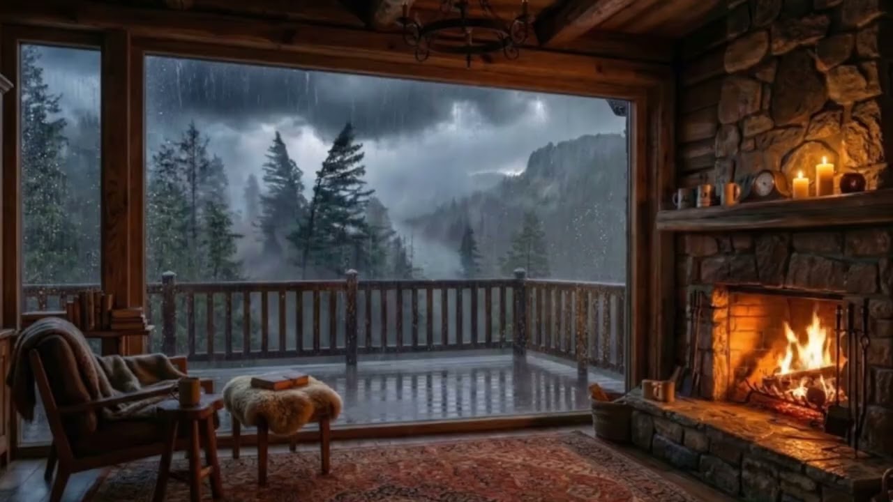 Escape Into a Cozy Cabin While Heavy Rain Falls Outside 🌧️🔥 10 Hours of Relaxation