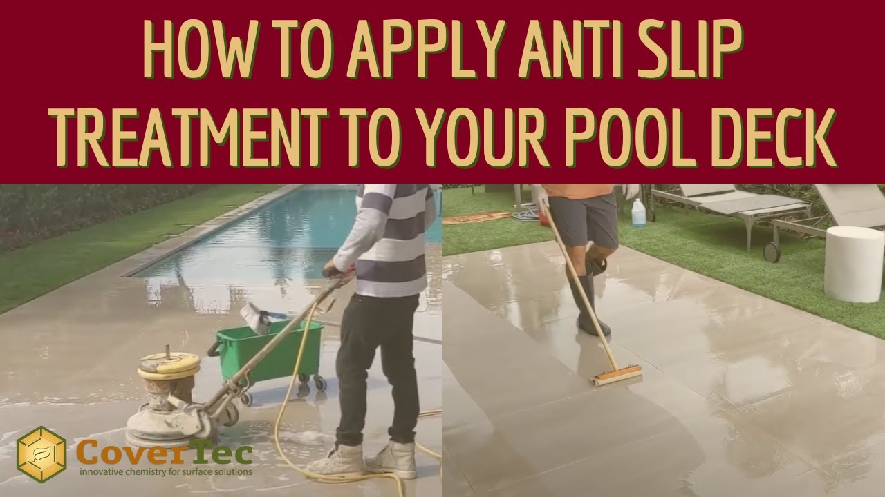 Applying Surface GripTreat Anti Slip Treatment for a Slippery Pool Tile area | CoverTec Products