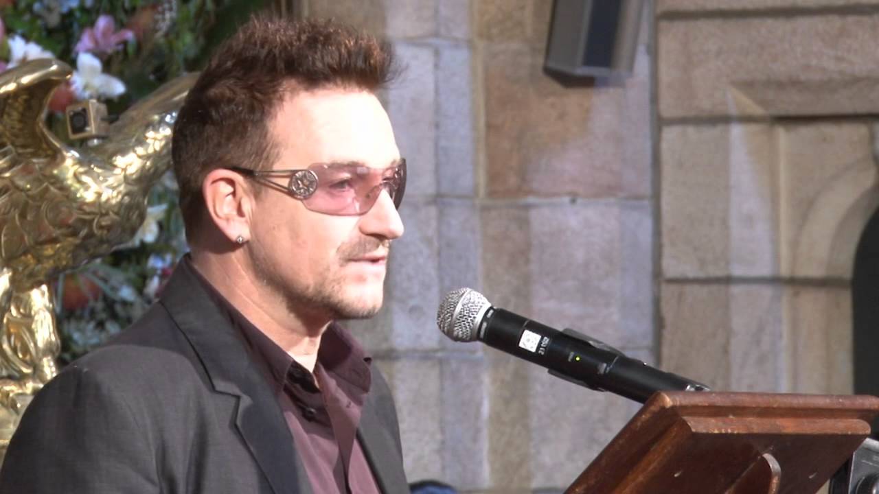 Bono speaks at Desmond Tutu's book launch