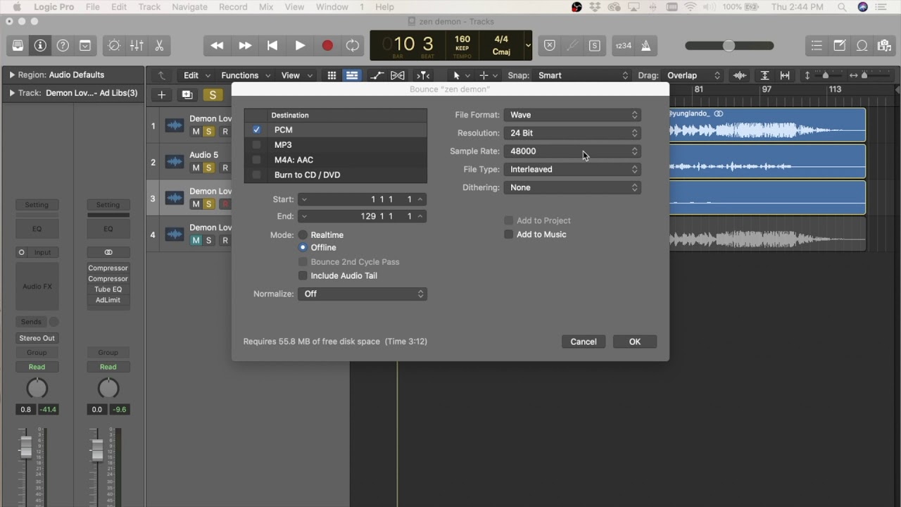 Logic Pro x - How to Bounce Project To MP3/WAV