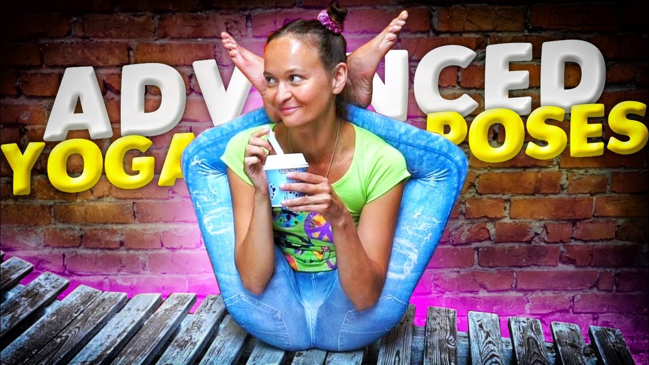 Frontbend contortion. Advanced yoga poses. Yoganidrasana. Legs behind head. Flexshow