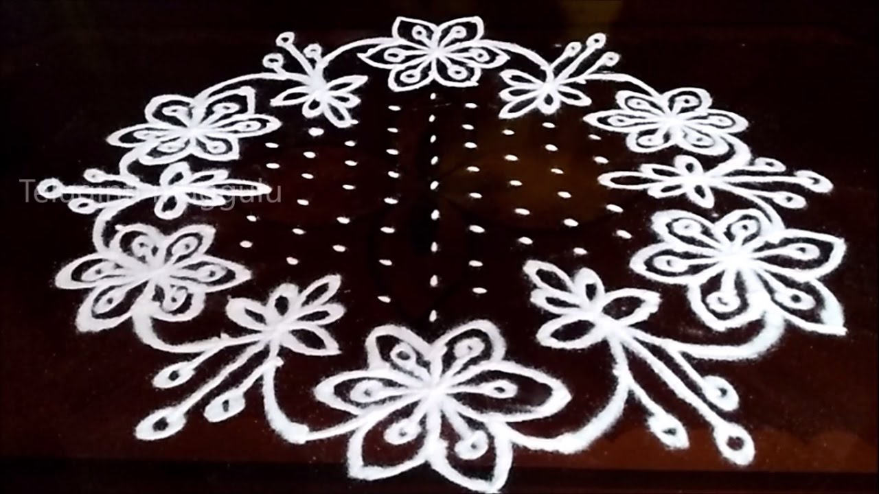 Beautiful  Flowers kolam designs with15-8 middle | chukkala muggulu with dots| rangoli design