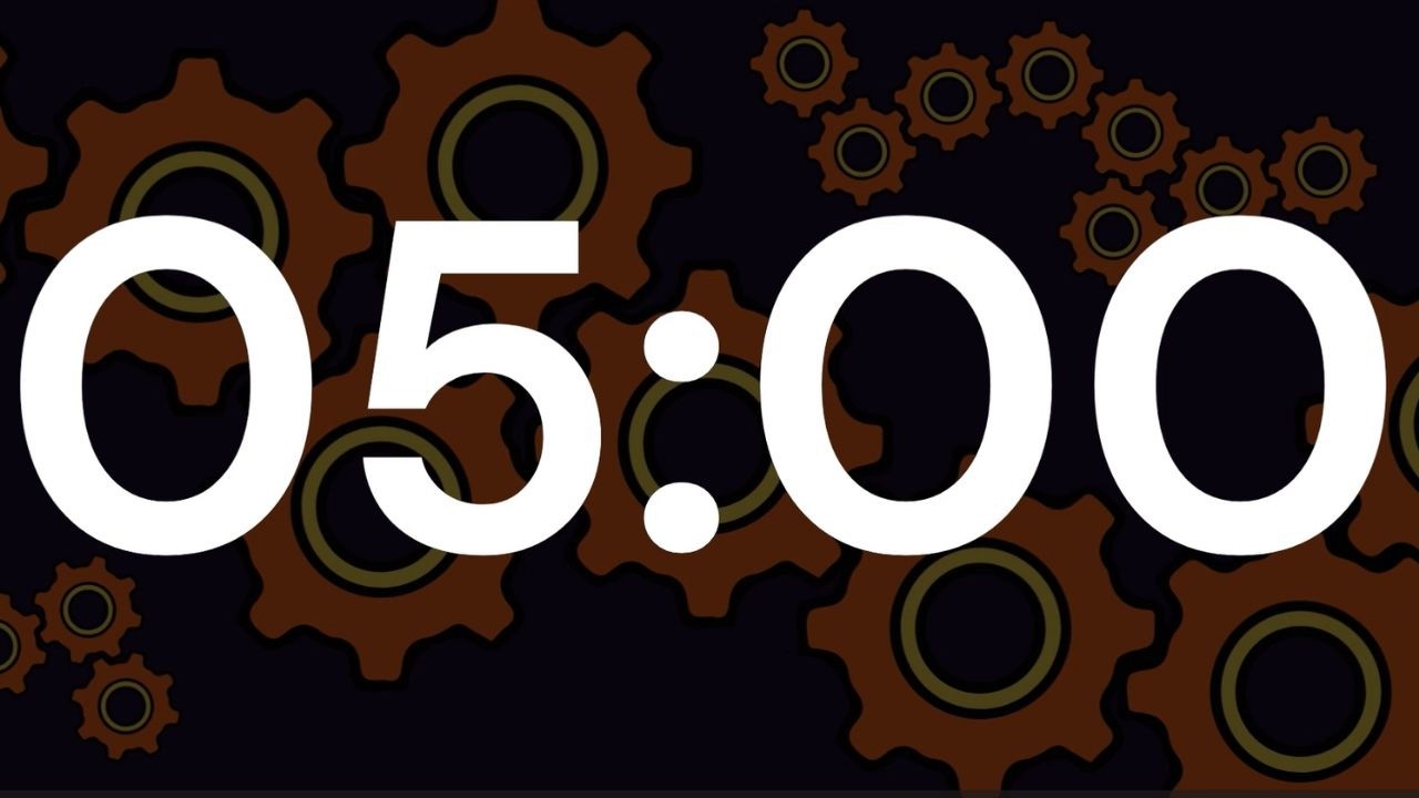 Đồng Hồ Đếm Ngược 5 Phút 🧡 Break Timer 🧡 Smooth Animated Gear Background 🧡 ASMR Tick Tock