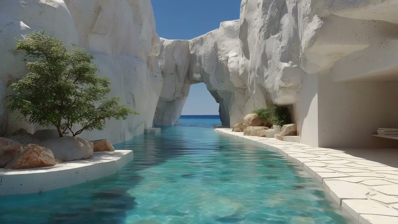 Cliffside Cave Mansion Tour | AI Architecture | ASMR Luxury