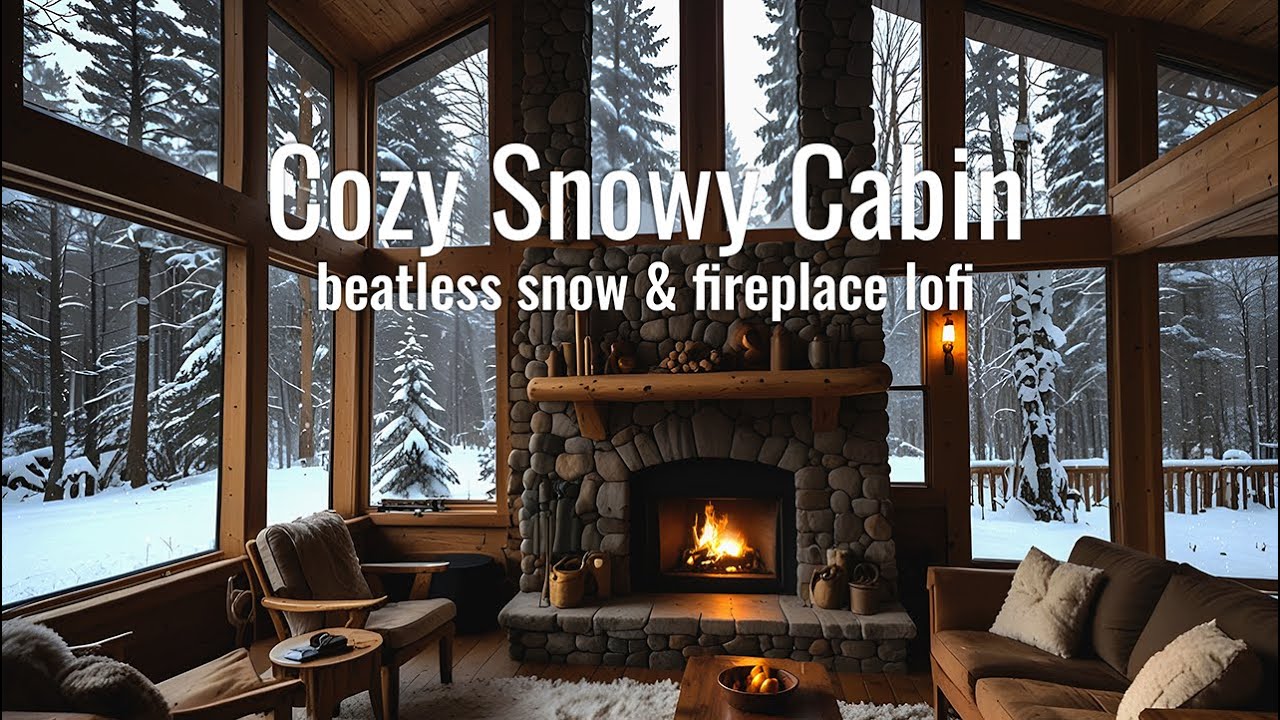 🌲 Snowy Cabin (2h) no beats | Beatless Relaxation Mix | Music and Fireplace | 
