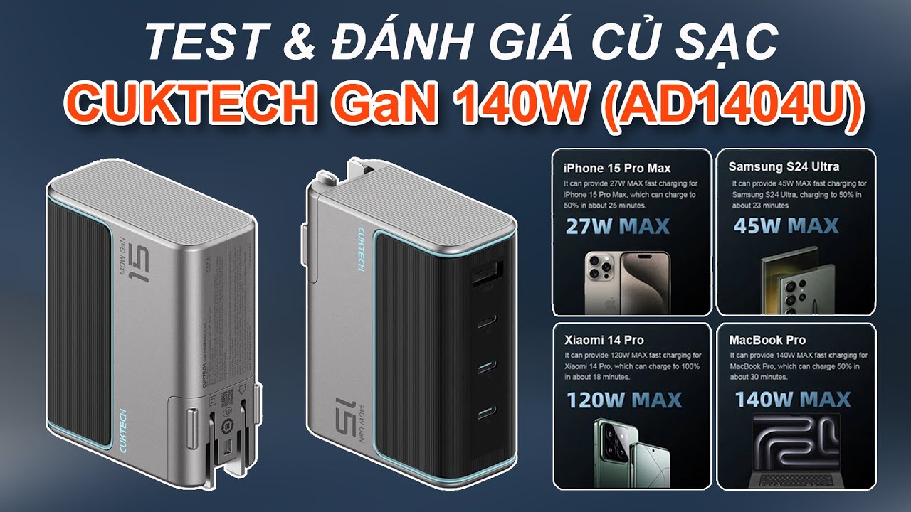 Test & đánh giá củ sạc Cuktech GaN 140W 3C1A