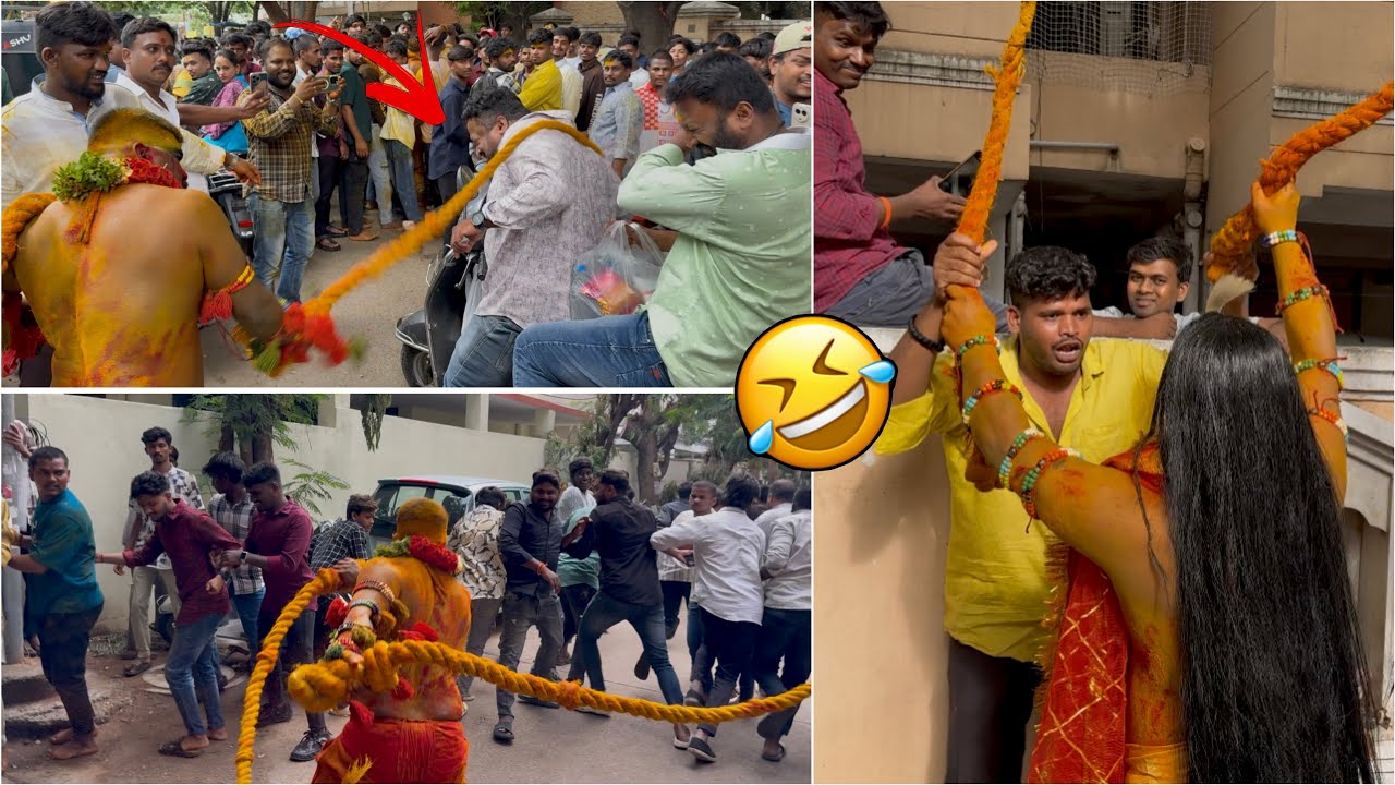 Old City Amruth Potharaju Beating Went Wrong🤣 | Potharaju Entry🔥 | Balkampet Yellamma Kalyanam 2025