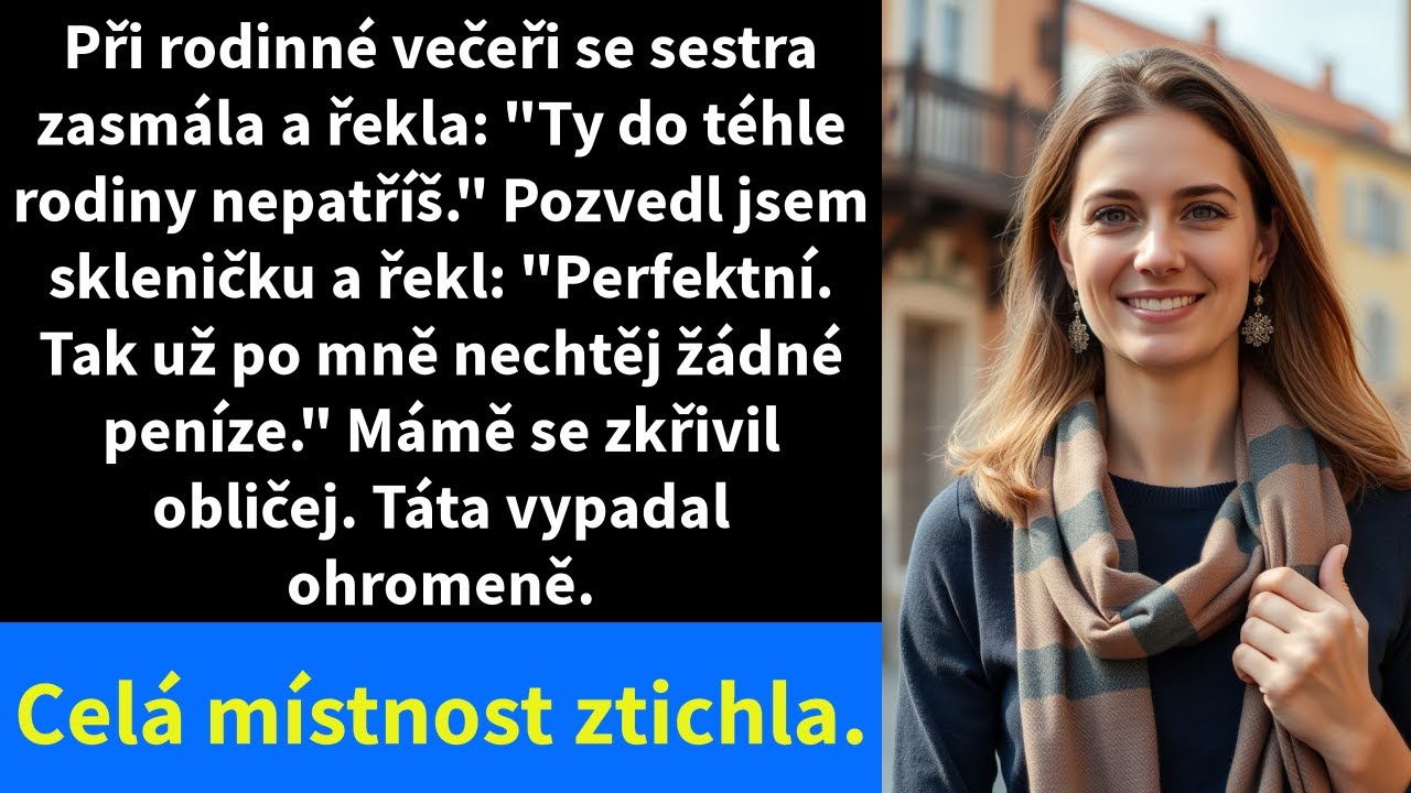 Při rodinné večeři se sestra zasmála a řekla: 