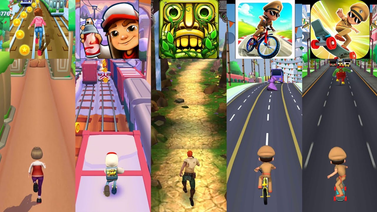 Subway Princess Runner 🆚 Subway Surfers 🆚 Temple Run 2🆚Little Cycle Race🆚Little Singham Super Skater