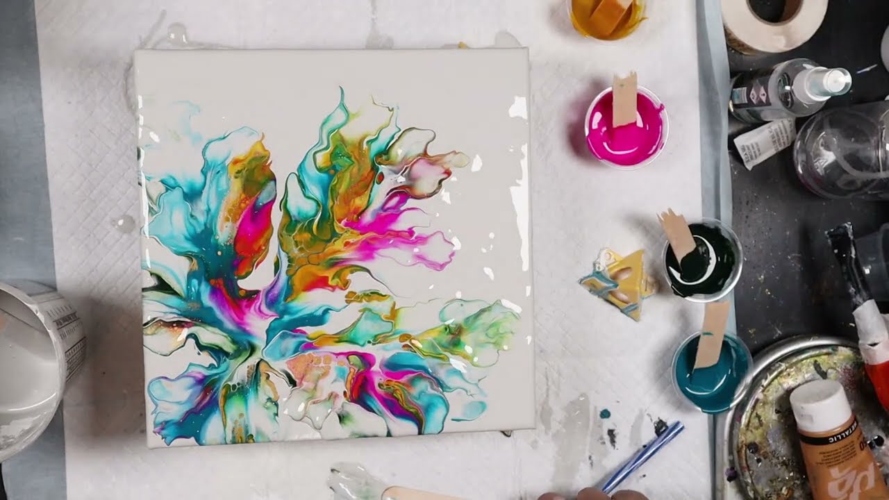 Colorful Dutch Pour Painting on Gray
