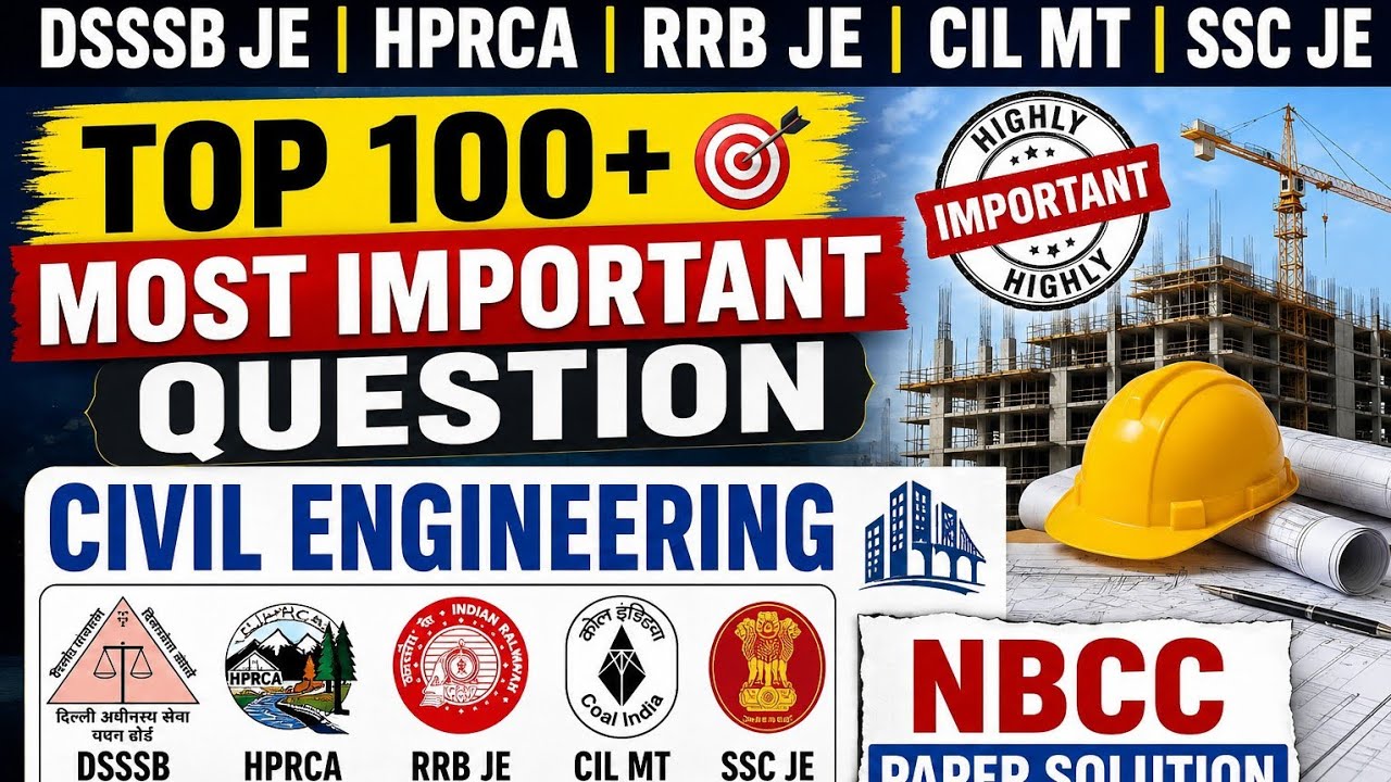 NBCC je full paper solution | DSSSB je civil top 100 question | HPRCA JE civil preparation | 
