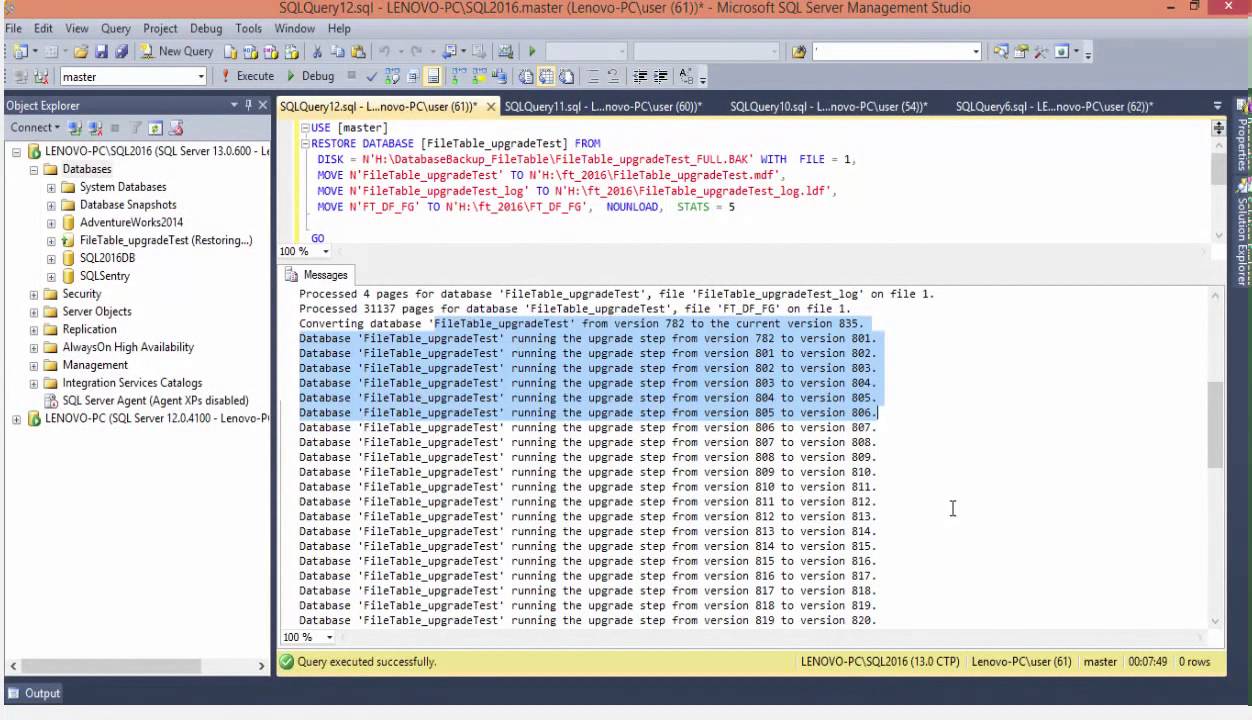 Restore backup of SQL 2012 db with filestream and filetable feature enabled on SQL Server 2016