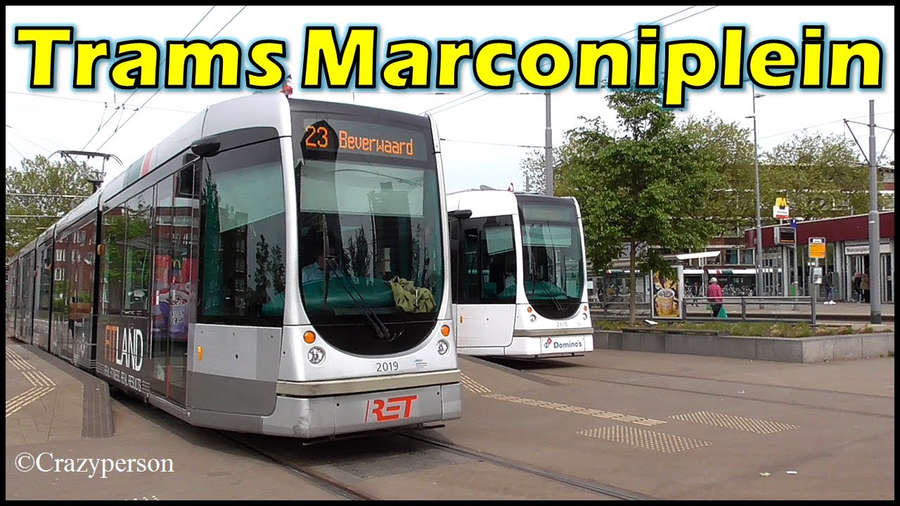 Vier Reclame-Trams op Marconiplein Rotterdam