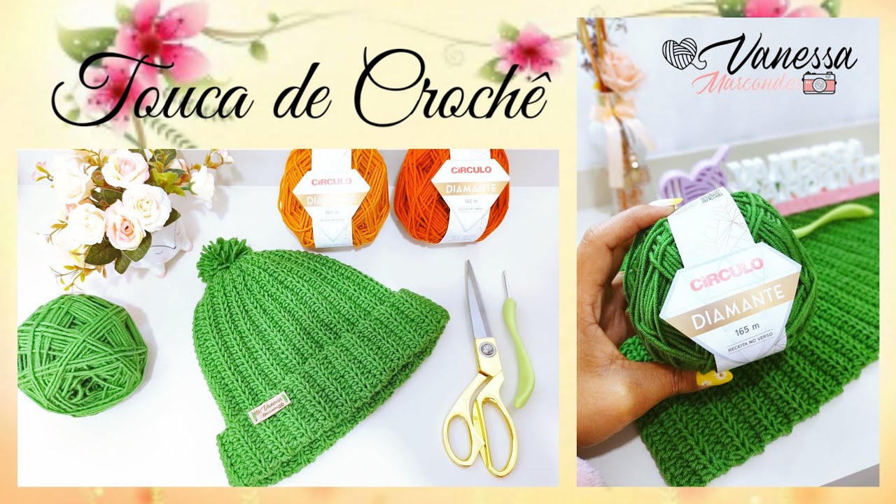 ✨💚 Touca de Crochê com pontos canelados. Super fácil e prático. Por @Vanessa Marcondes