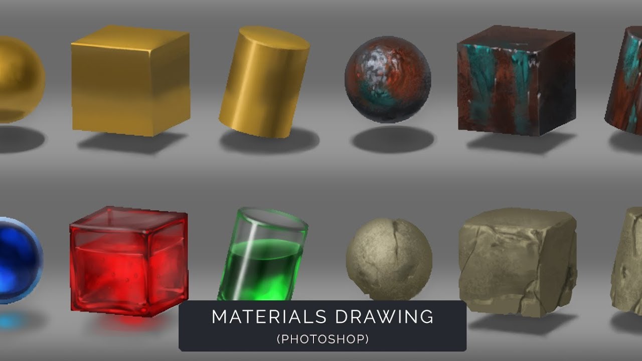Materials drawing. Photoshop. Full video.