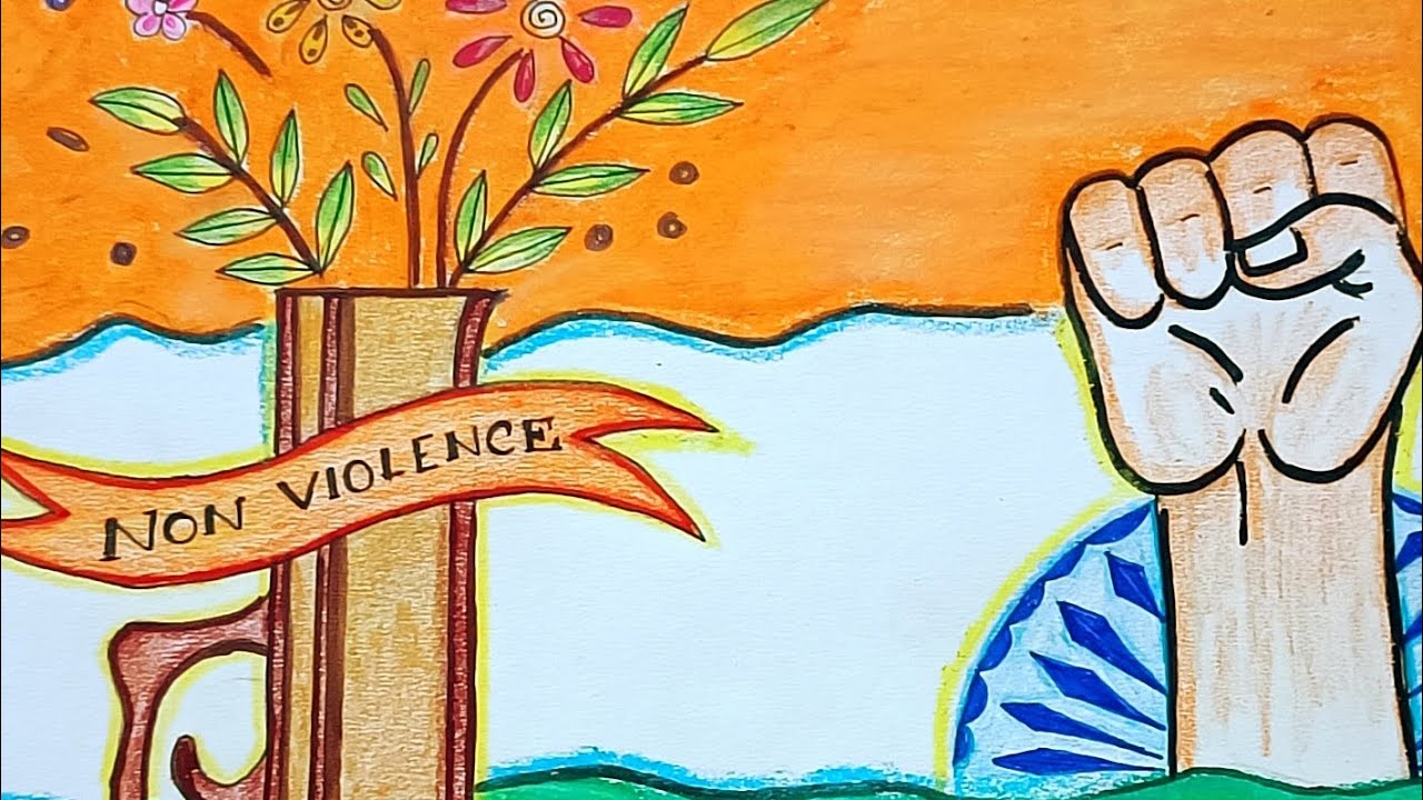 How to make a Poster//non violence Poster//Independence day Drawing for beginners