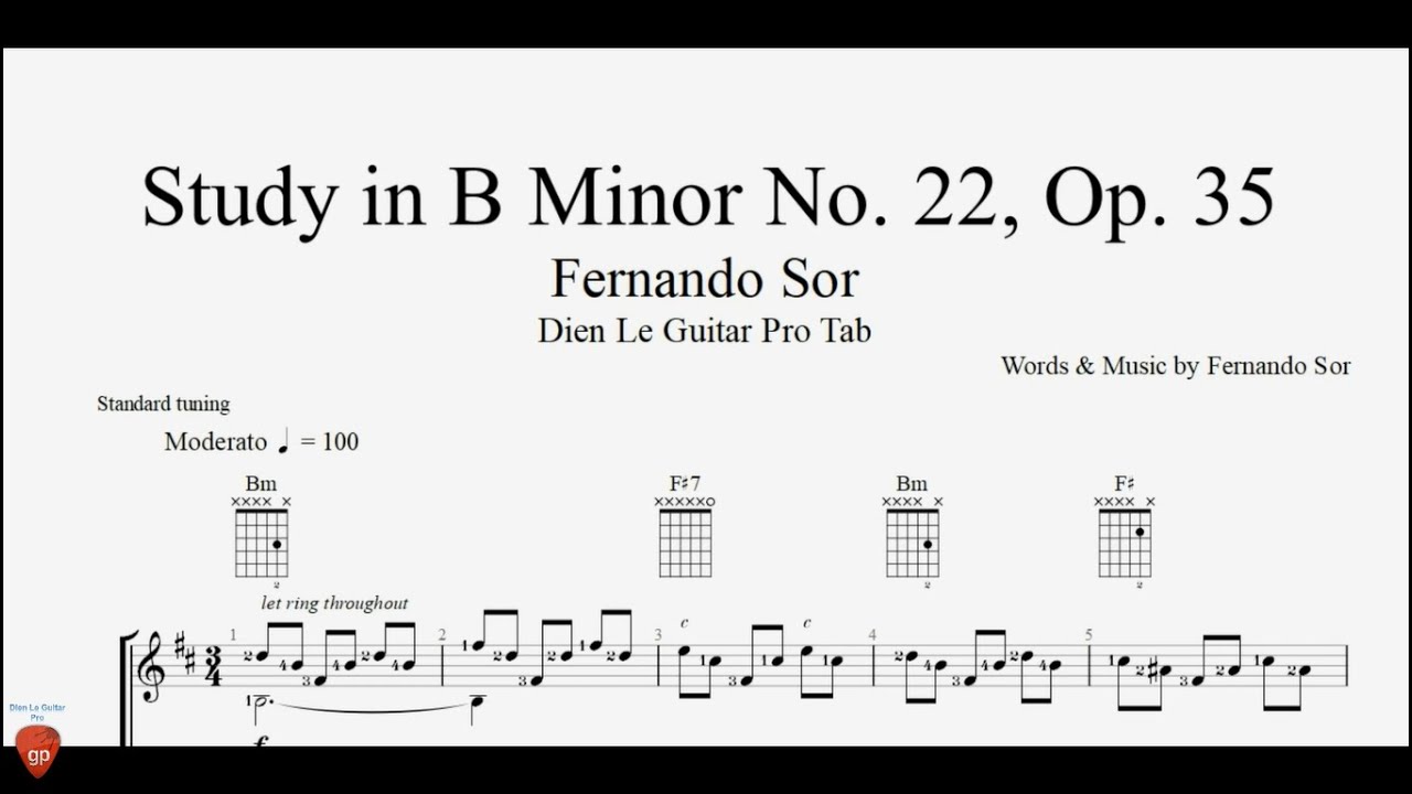 Study in B Minor No. 22, Op. 35 by Fernando Sor - Guitar Tutorial with TABs