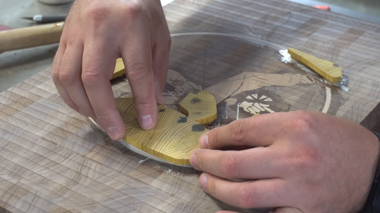 Shakedown Street cutting board/butcher block. CNC woodworking. CNC Inlay.