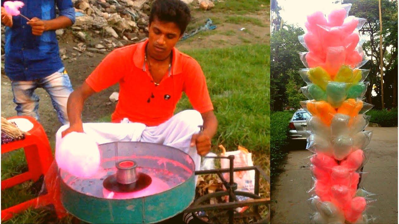 How to make candy floss / Hawai Mithai / Cotton candy in a traditional candy floss machine by hand