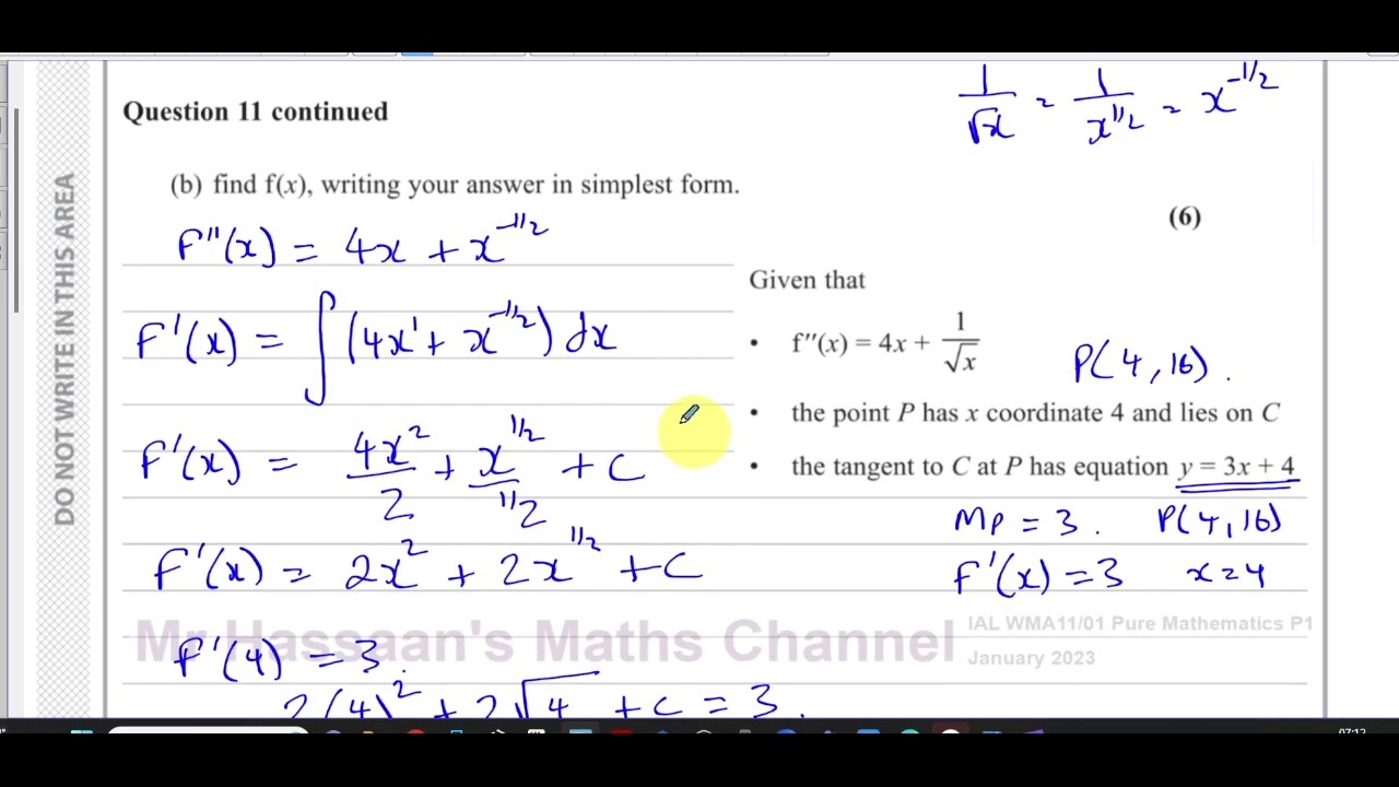 WMA11/01 (Edexcel) IAL P1 January 2023,  Q11, Integration, 2nd Derivatives, Equation of Normal
