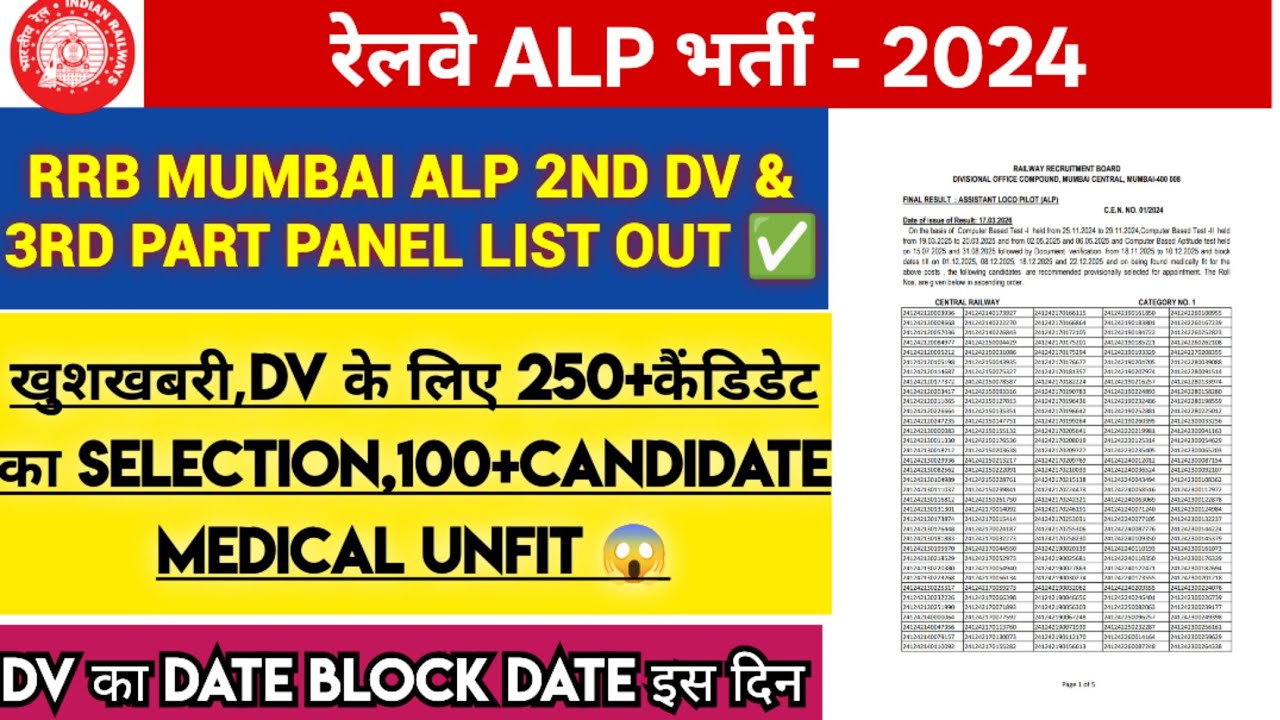 RRB Mumbai ALP 2nd DV & 3Rd Part Panel List Out 🎉🥳//Railswaraj 