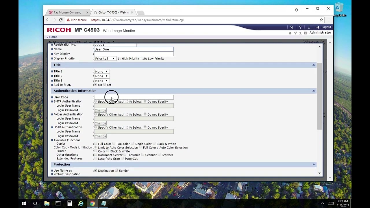 Ricoh user ID setup