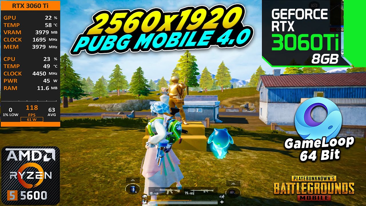 PUBG Mobile On RTX 3060 Ti + Ryzen 5 5600 | Ultra HD + 120 FPS Test  | Gameloop (64-Bit)
