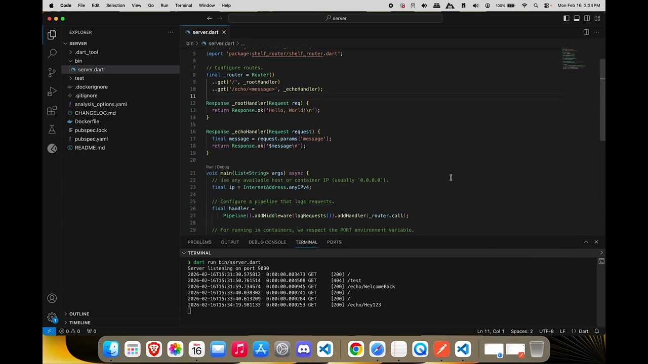Hello World with Dart Shelf | Test APIs in Browser & Postman