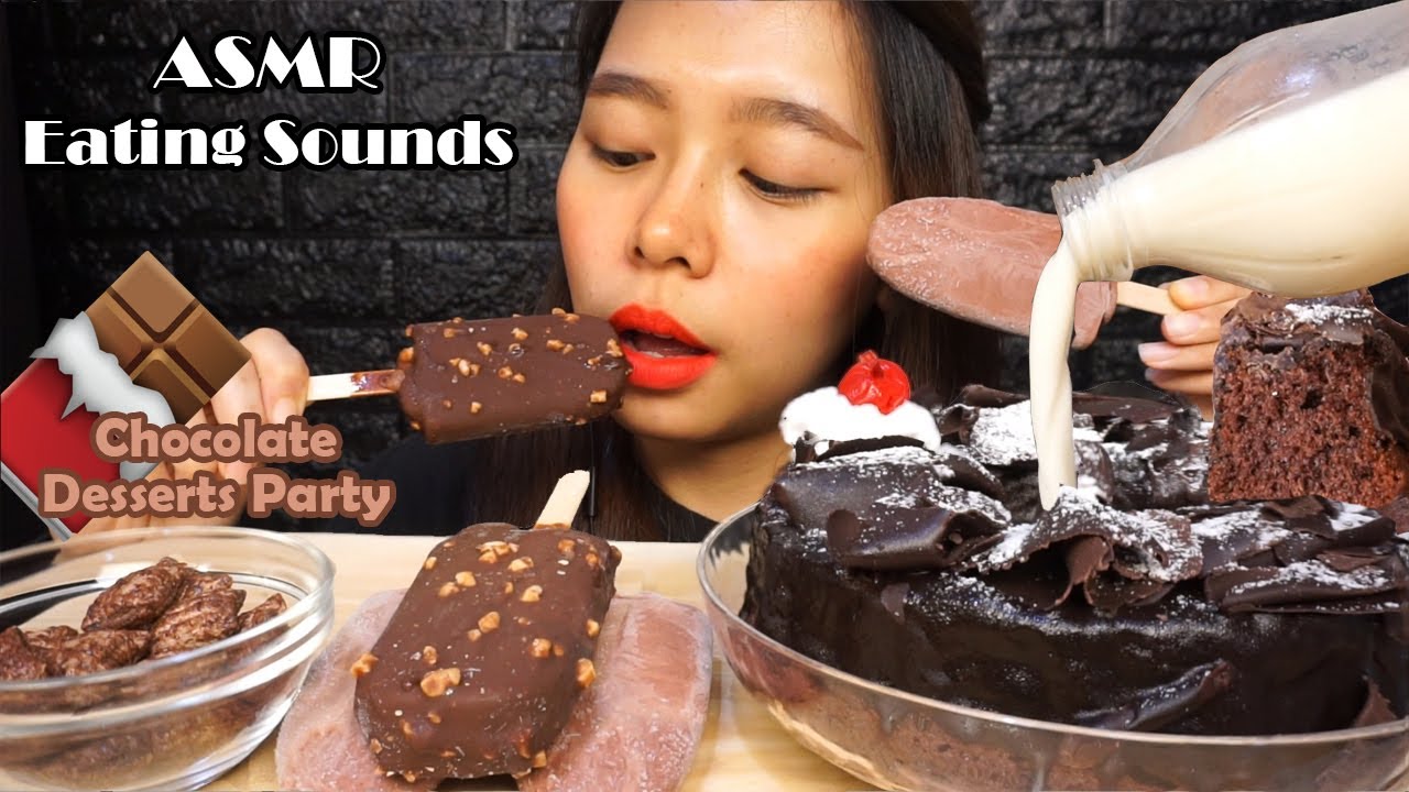 ASMR Best Desserts Combo (Chocolate Cake with MILK + Chocolate Ice Cream Bars) | Eating Sounds