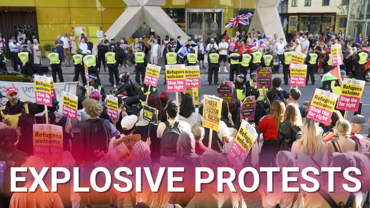 Tensions erupt between rival protest groups outside UK migrant hotel