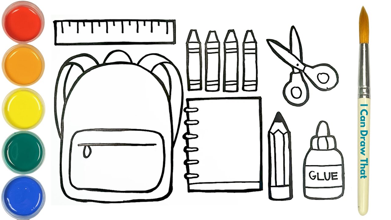 School Supplies Fun Drawing, Coloring and Painting for Kids and Toddlers | Easy Art Tutorial