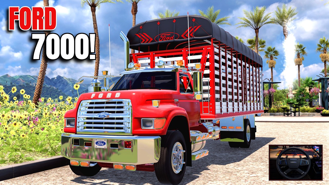 SALIENDO DE LA FINCA EN EL PODEROSO FORD 7000 🚛 CON 16 TONELADAS DE GANADO | ATS 1.57 4K + WHEEL CAM