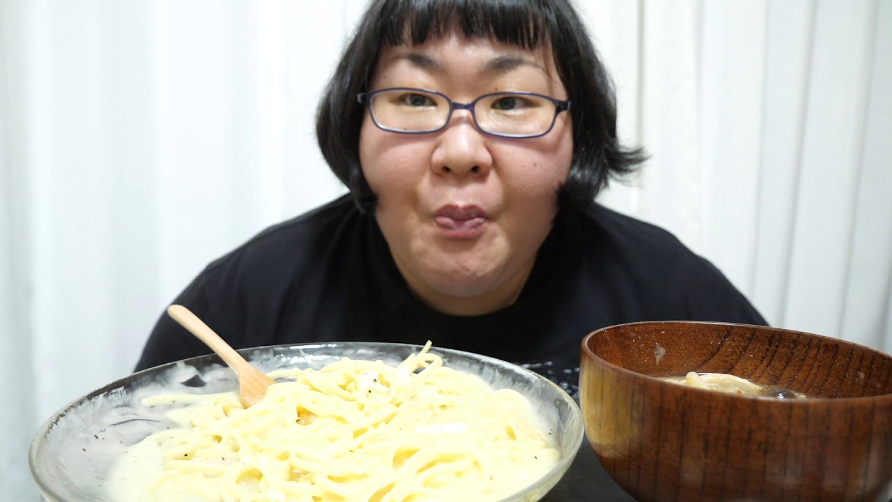 ASMR、モッパン豆乳クリームパスタと豚汁 Cream pasta Miso soup with pork and vegetables