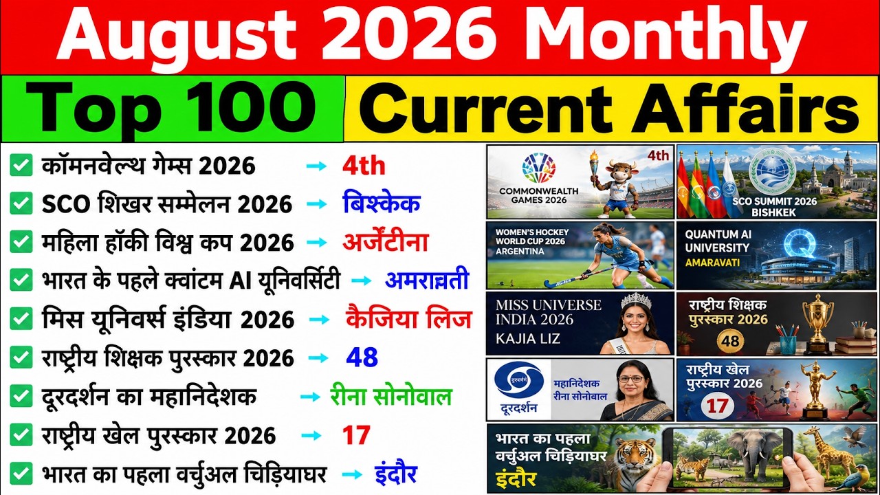Monthly Current Affairs August 2026  | Current Affairs 2026 Full Month | Current Affairs 2026 JULY