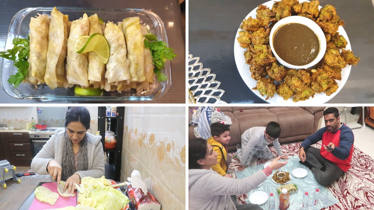 MALFOUF (CABBAGE ROLLS) - PEAS PAKORA - Arabian food night - Weekend movie night Snacks