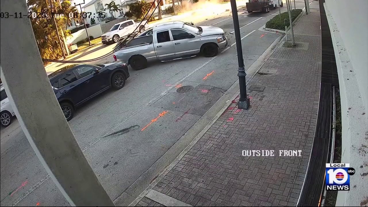 Surveillance video shows multi-vehicle crash that left 9 injured in Fort Lauderdale