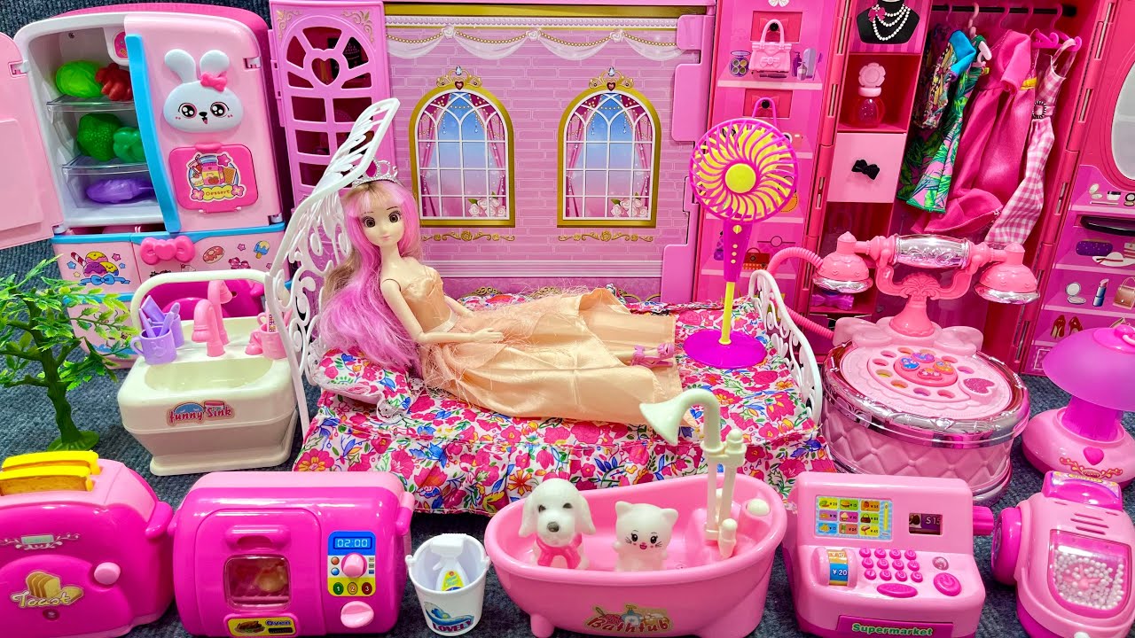 13 Minutes Satisfying with Unboxing Barbie Princess Pink House, Rock Bed Play Set Review Toys | ASMR