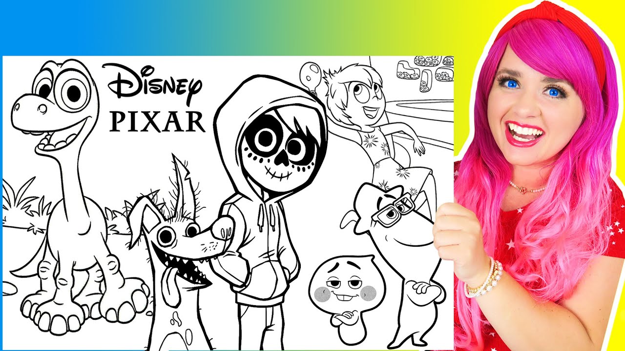 Coloring Disney Pixar Coloring Pages | Coco, Soul, Inside Out & The Good Dinosaur | Marker & Pencils
